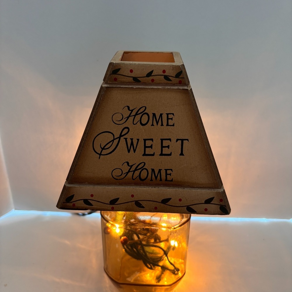 Lighted Jar Accent Lamp w Wooden Shade Lighted Berry Cottage Farmhouse Decor - Picture 4 of 10